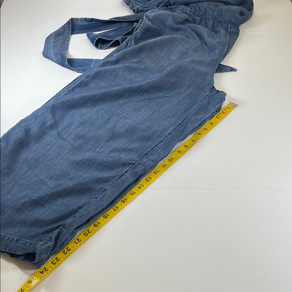 Loft Chambray Wide Leg Jumpsuit with Pockets Attached Sash Belt Sz M - Picture 9 of 12